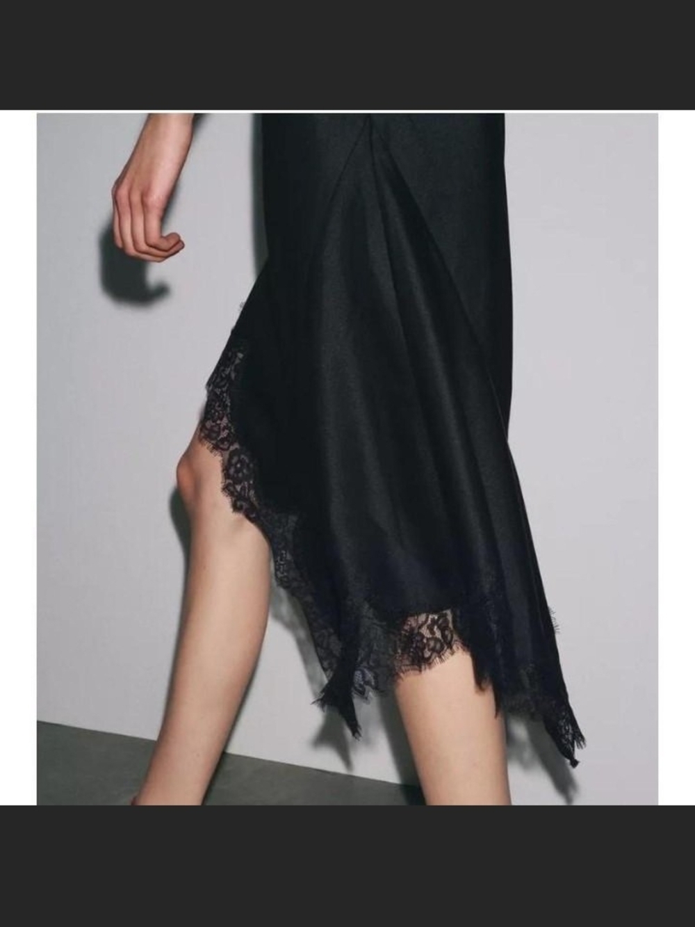 Zara Black Asymmetrical Lace-Trim Slip Dress - Picture 3 of 7